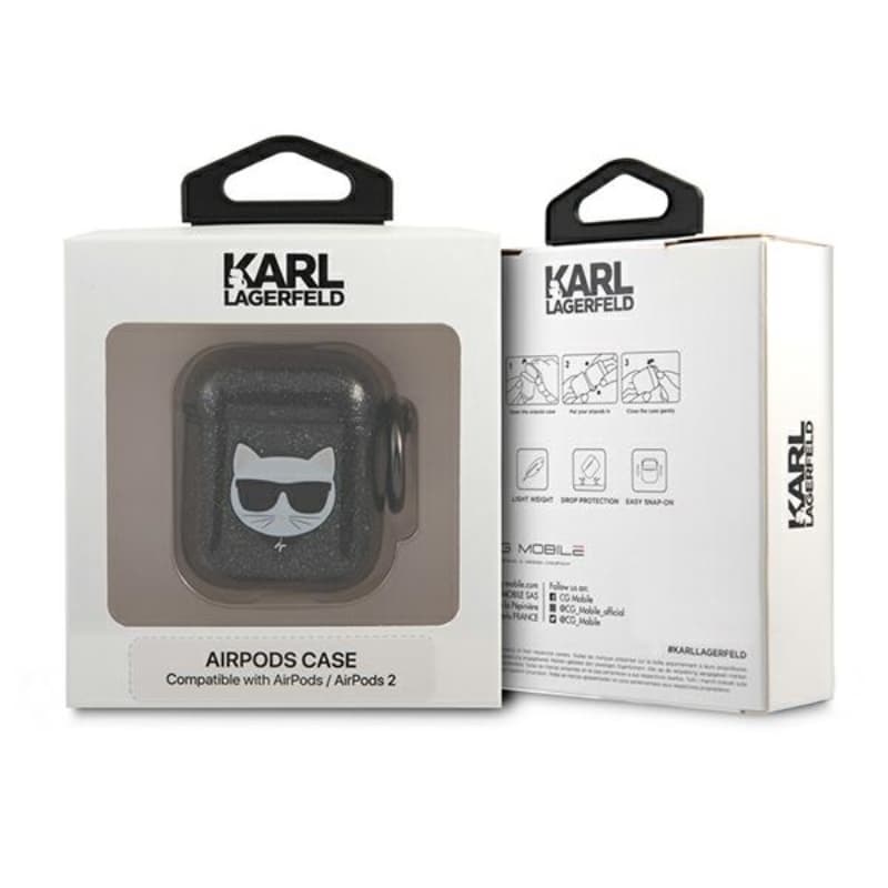 Karl Lagerfeld Choupette Head Glitter - Case for Airpods (black) 4