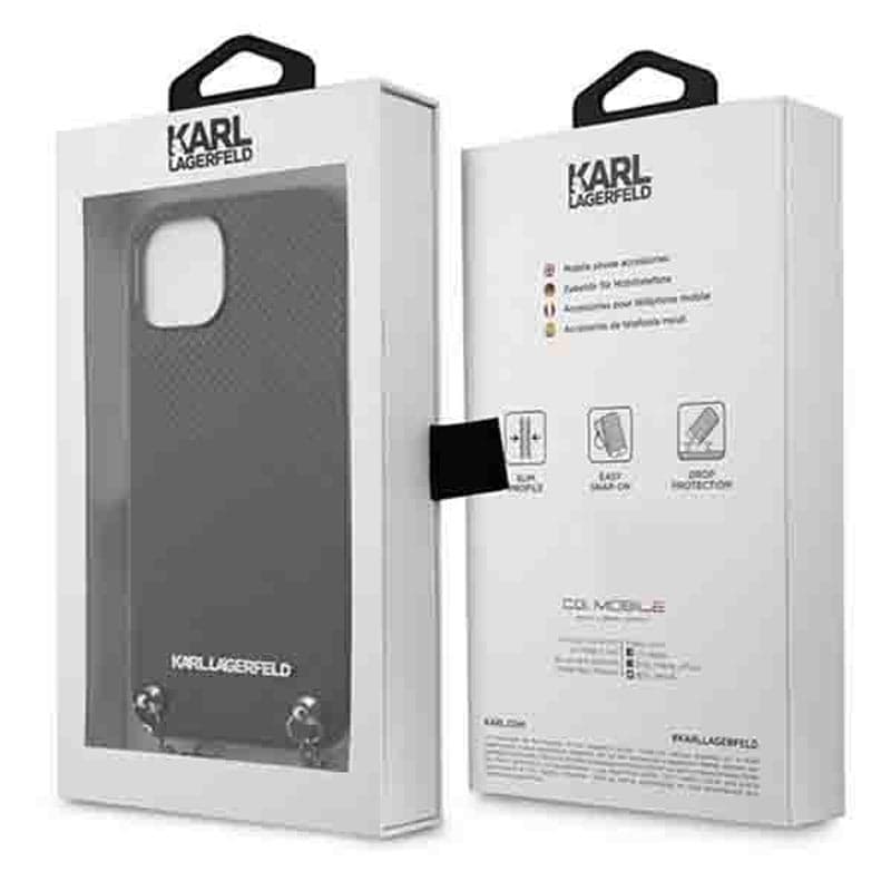 Karl Lagerfeld Leather Textured and Chain - Case for iPhone 13 (Black) 8