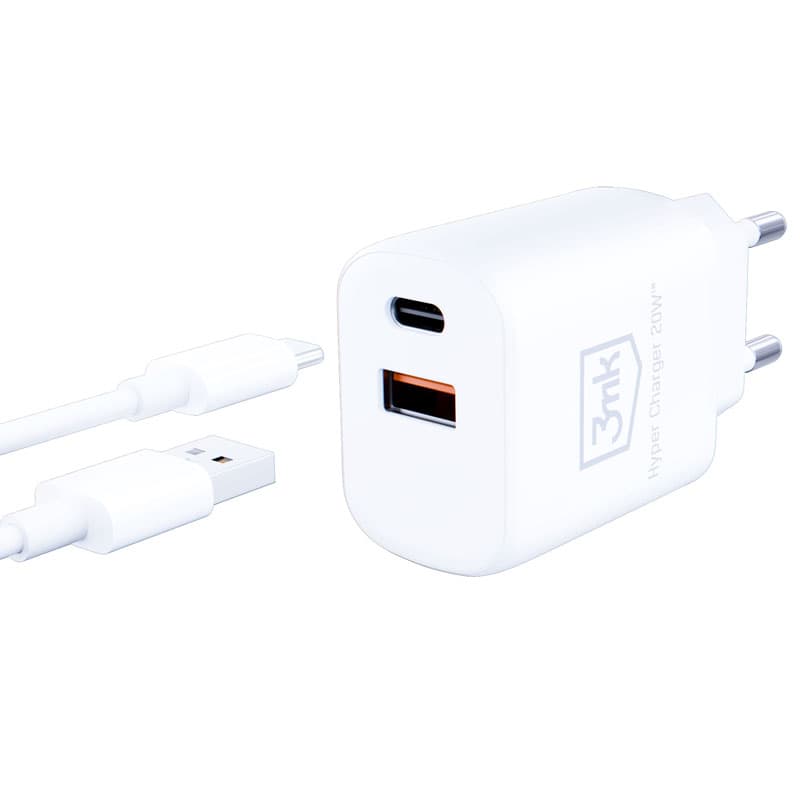3mk Hyper Charger - USB-A QC 3.0 + USB-C PD 20W mains charger (White) 5