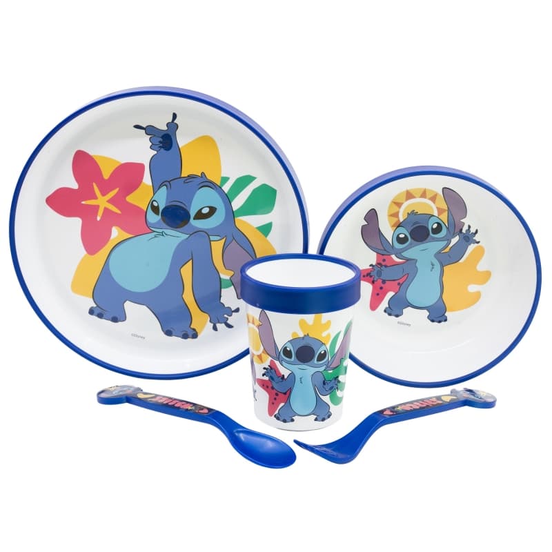 Disney Stitch - Non-slip Microwave Tableware Set 5 pcs (plate, bowl, cup, fork, spoon)