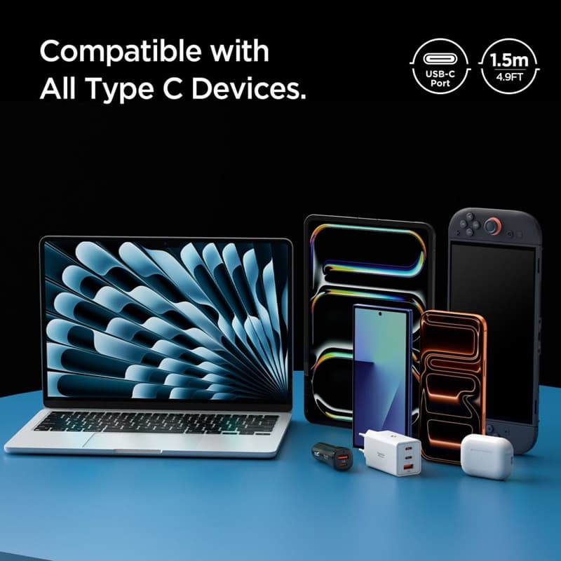 Spigen EB6015CC Essential - USB-C to USB-C Cable 60W 1.5m (Gunmetal) 7