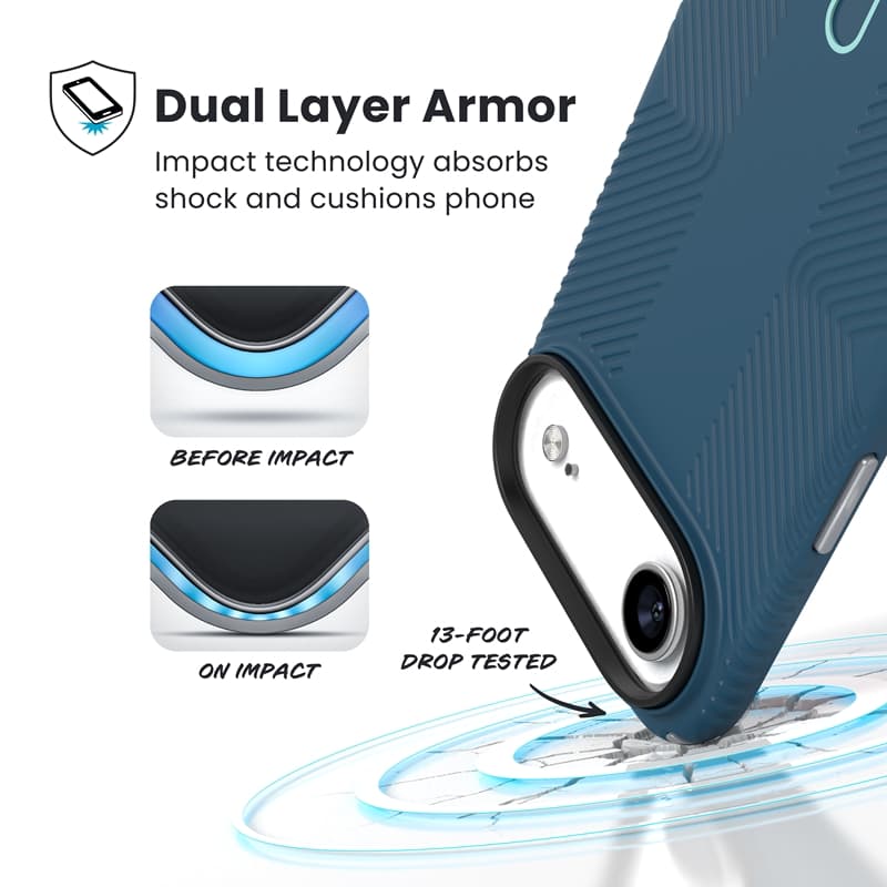 Speck Presidio2 Grip ClickLock & MagSafe - iPhone Air Case (Deep Sea / Silver Metallic / Spell Blue) 3