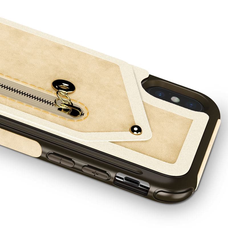 Zizo Nebula Wallet Case - Wallet Back and Zipper Pouch with Tempered Glass Screen Protector for iPhone X (Tan/Brown) 3