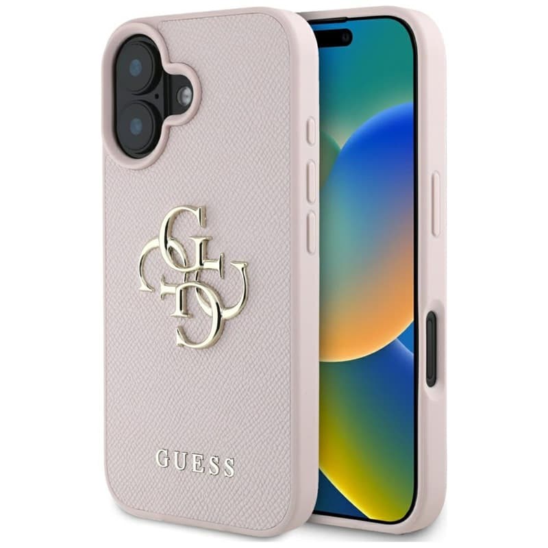 Guess Grained Big 4G Logo Small Classic Logo - Case for iPhone 16 (pink) 1