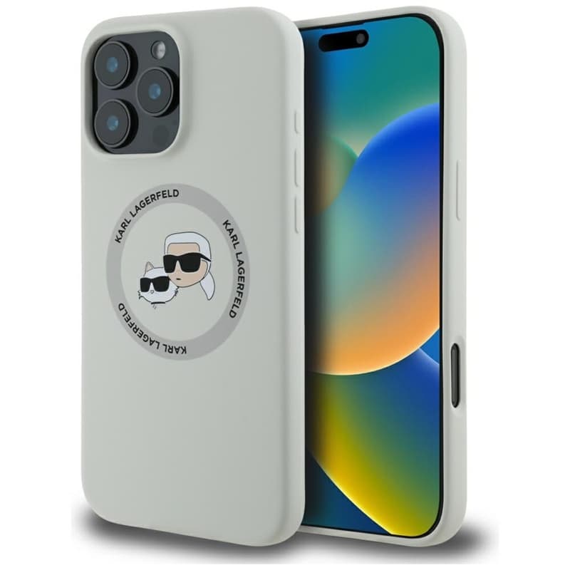 Karl Lagerfeld Silicone Double Heads And Circle MagSafe - Case for iPhone 16 Pro Max (beige)