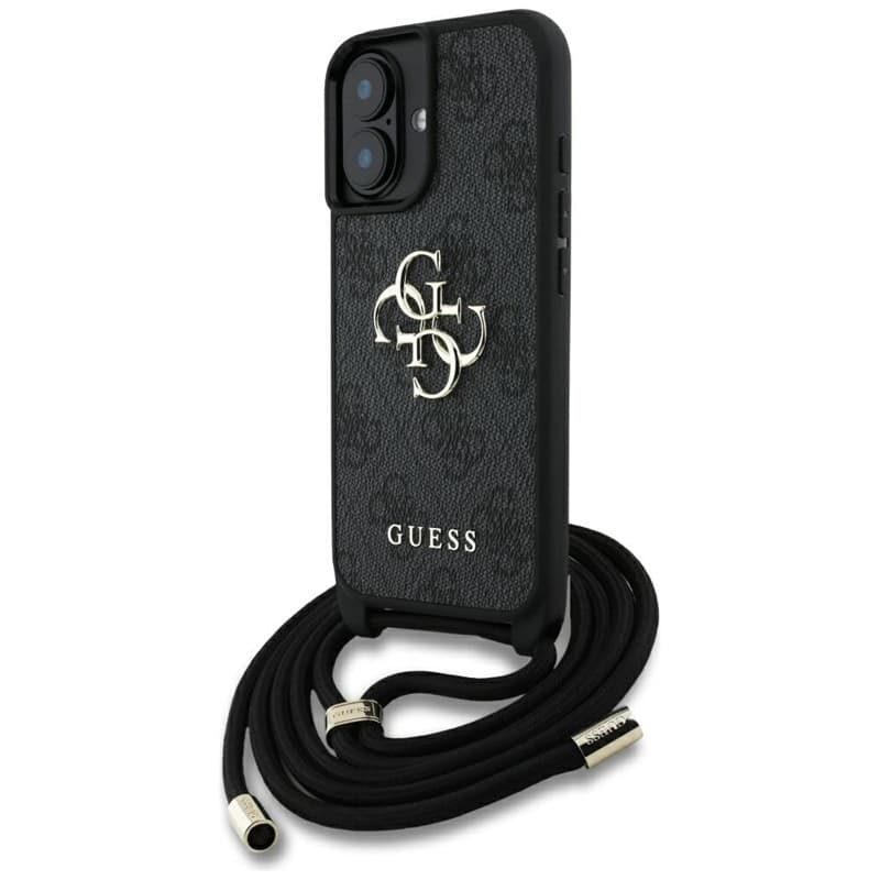 Guess 4G Big Logo Cord Strap Crossbody - Case for iPhone 16 Plus (black) 1