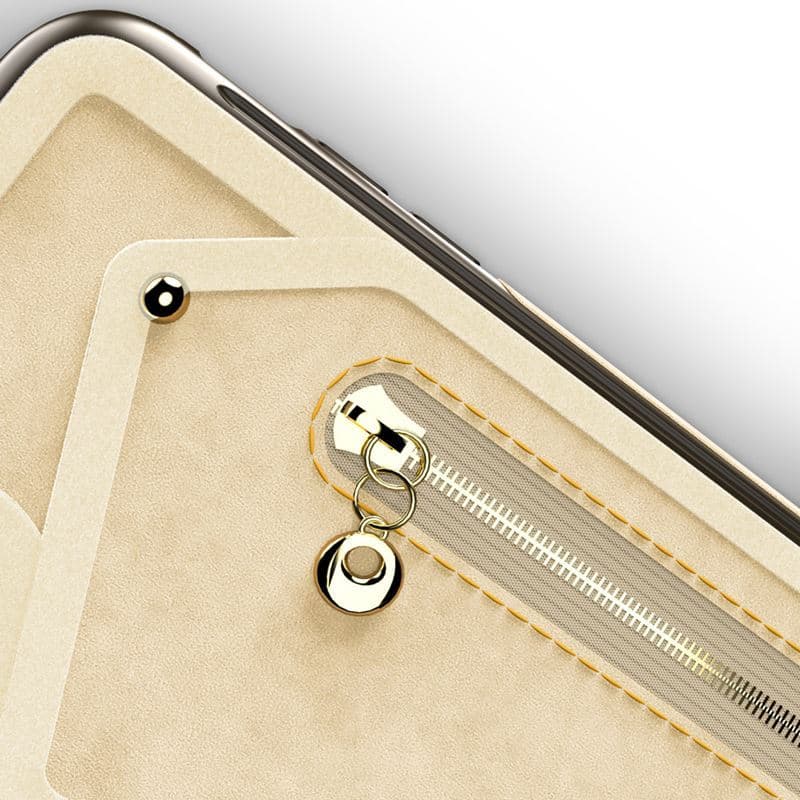 Zizo Nebula Wallet Case - Wallet Back and Zipper Pouch with Tempered Glass Screen Protector for iPhone X (Tan/Brown) 4