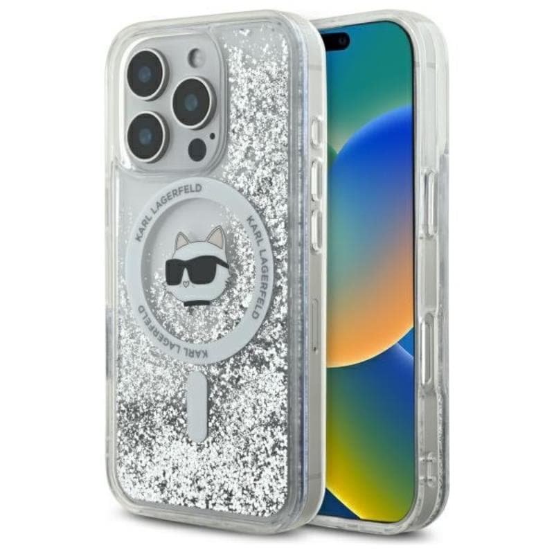 Karl Lagerfeld Liquid Glitter Choupette Head MagSafe - Case for iPhone 16 Pro Max (transparent)
