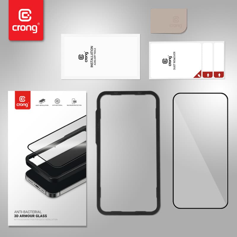 Crong Anti-Bacterial 3D Armor Glass - 9H Tempered Glass for the Full Screen iPhone 14 Pro + Installation Frame 8