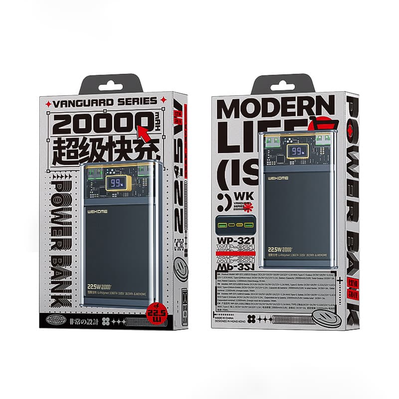 WEKOME WP-321 Vanguard Series - Power bank 20000 mAh Super Charging PD 20W + QC 22.5W (Black / Transparent) 3