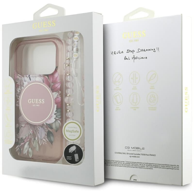 Guess IML Flowers Electro Pearl Strap MagSafe - Case iPhone 17 Pro (pink) 8
