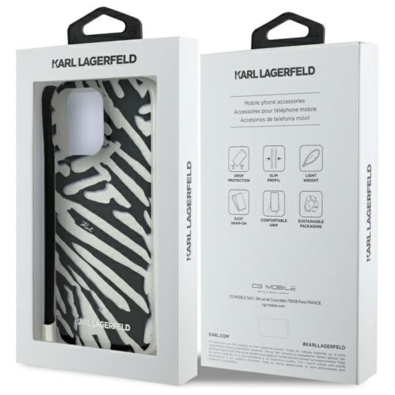 Karl Lagerfeld IML Zebra Pattern & Cord - Case for iPhone 16 Pro (black) 7