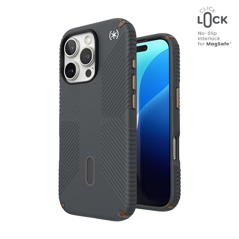Speck Presidio2 Grip ClickLock & MagSafe - iPhone 16 Pro Case (Charcoal Gray / Cool Bronze / White)
