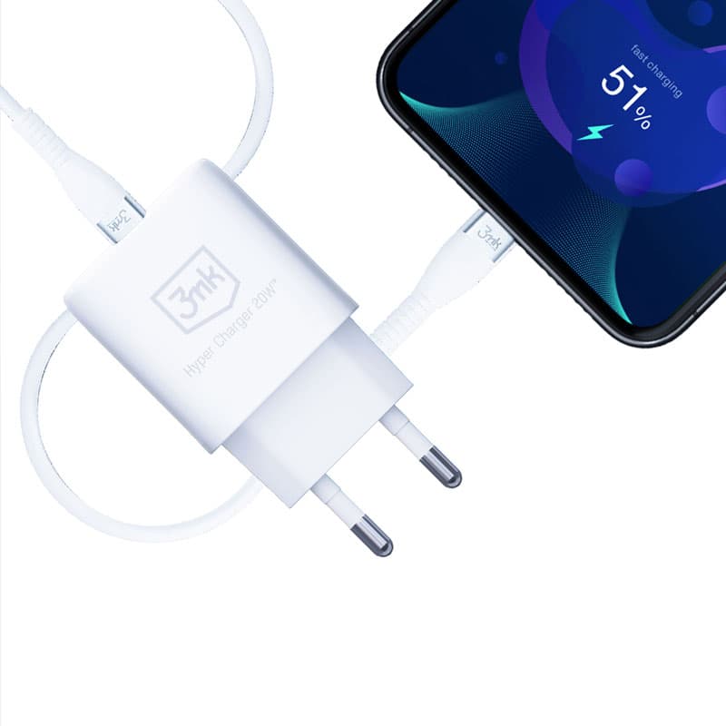 3mk Hyper Charger - USB-A QC 3.0 + USB-C PD 20W mains charger (White) 7