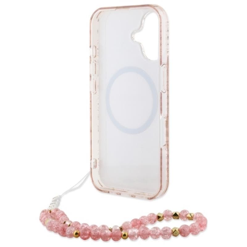 Guess IML Flowers Allover Electro With Pearl Strap MagSafe - Case for iPhone 16 (Pink) 6