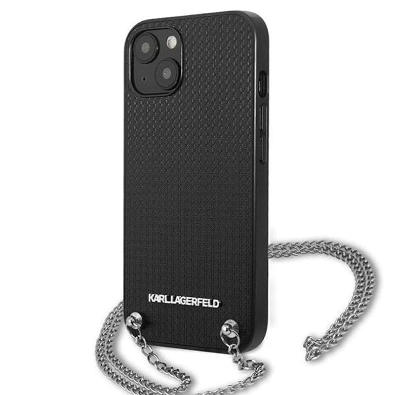 Karl Lagerfeld Leather Textured and Chain - Case for iPhone 13 mini (Black) 2