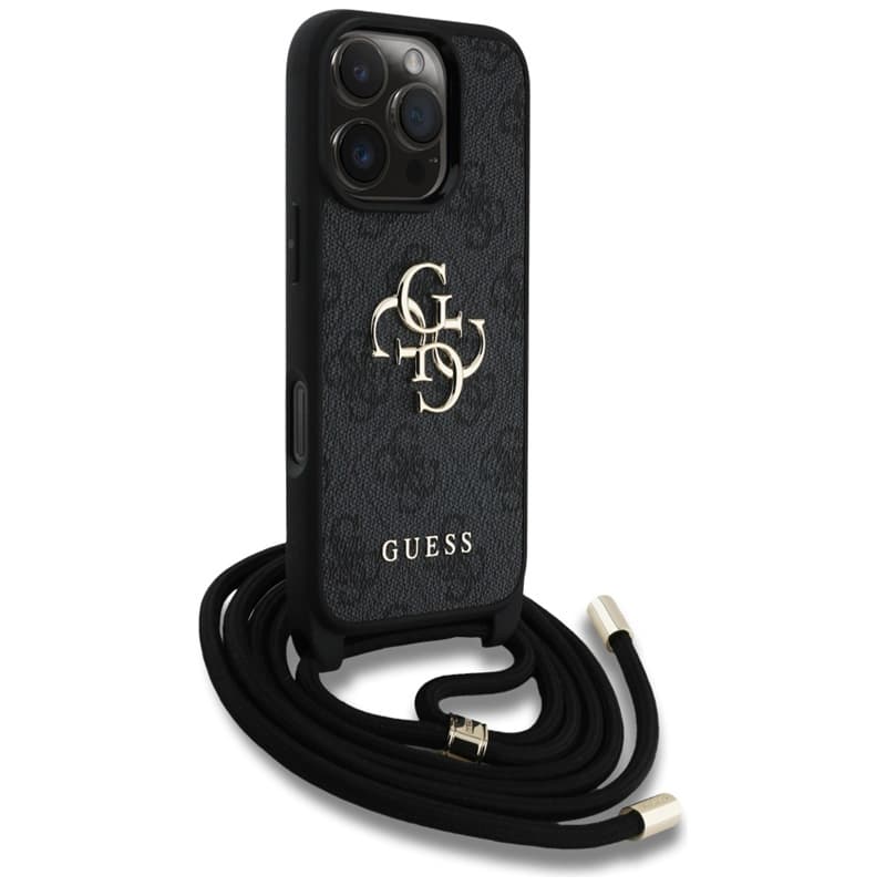 Guess 4G Big Logo Cord Strap Crossbody - Case for iPhone 16 Pro (black) 3