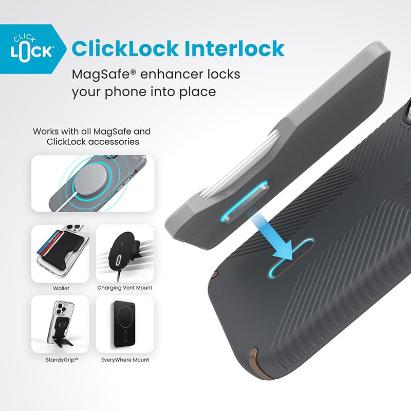 Speck Presidio2 Grip ClickLock & MagSafe - iPhone 16 Pro Case (Charcoal Gray / Cool Bronze / White) 2