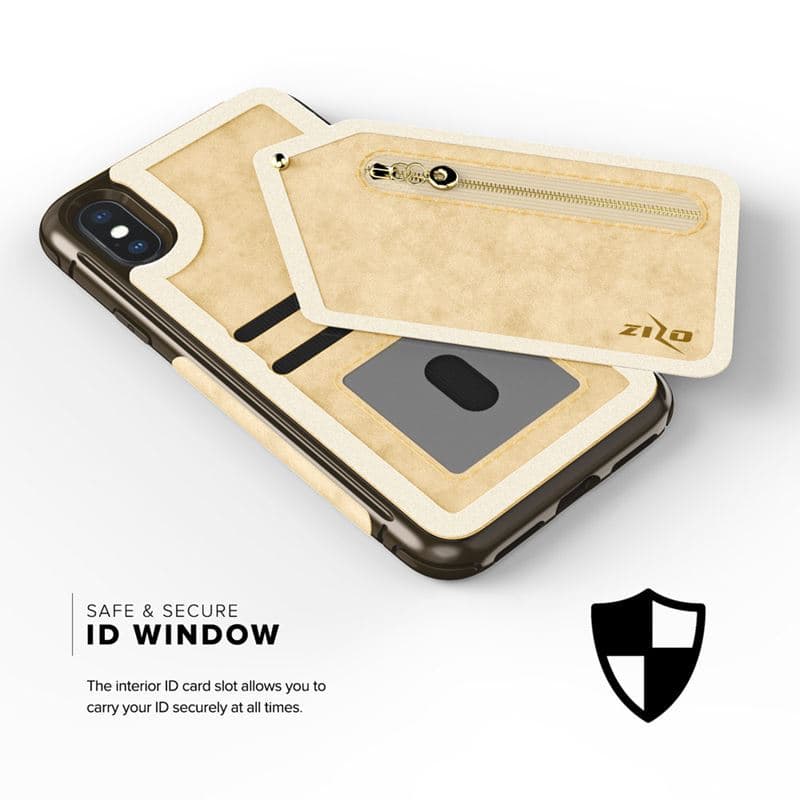 Zizo Nebula Wallet Case - Wallet Back and Zipper Pouch with Tempered Glass Screen Protector for iPhone X (Tan/Brown) 6
