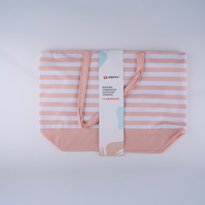 Alpina - Striped Beach Bag 49.3x16x34 cm (Apricot / White) 2