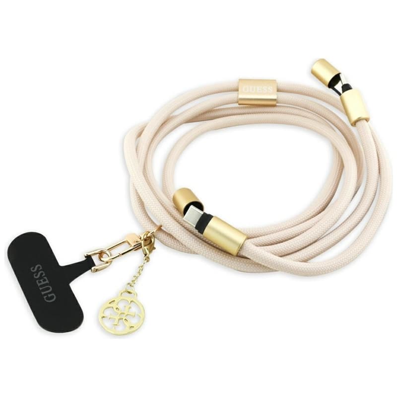 Guess Crossbody Strap 4G Charm - Universal Phone Strap / USB-C to USB-C Cable 1.5m (Beige) 1