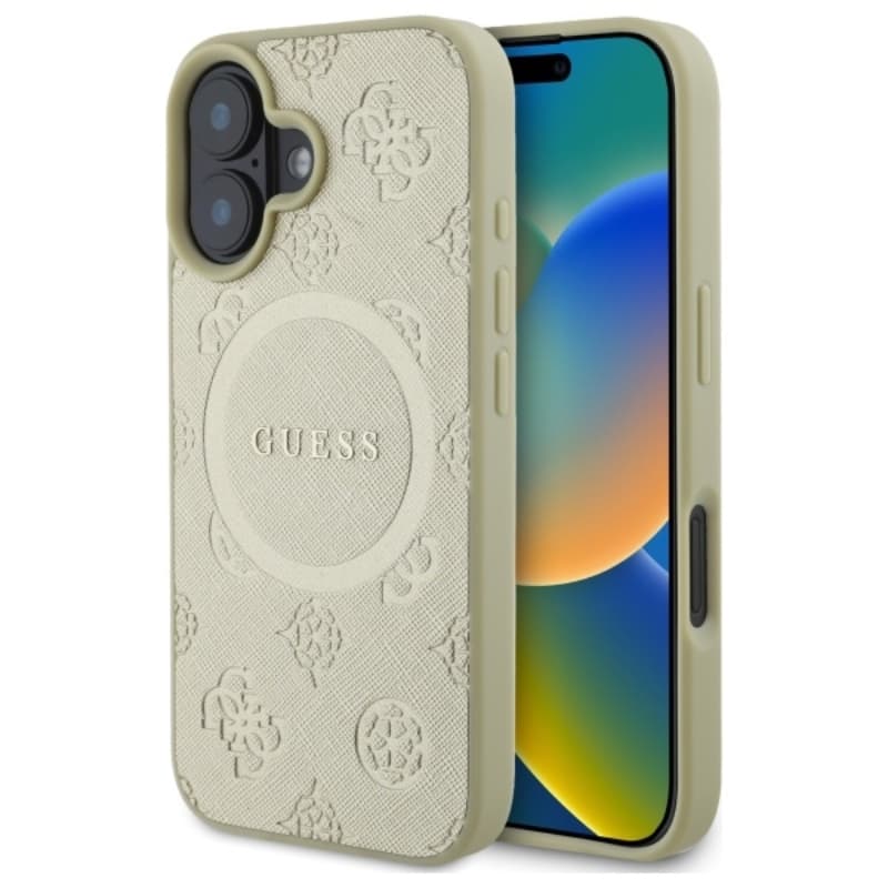 Guess Saffiano Peony Classic Logo MagSafe - Case for iPhone 16 (gold) 1