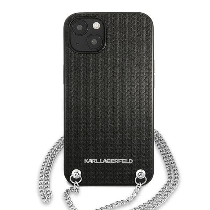 Karl Lagerfeld Leather Textured and Chain - Case for iPhone 13 mini (Black) 3