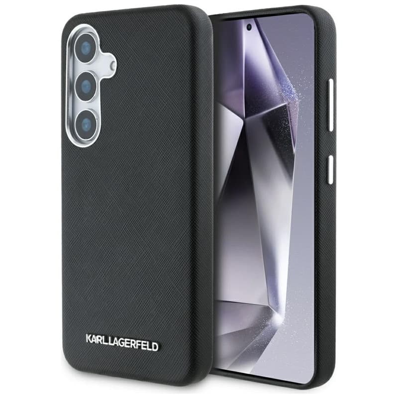 Karl Lagerfeld Saffiano Full Wrapped Elongated Metal Logo MagSafe - Case for Samsung Galaxy S25 (black)