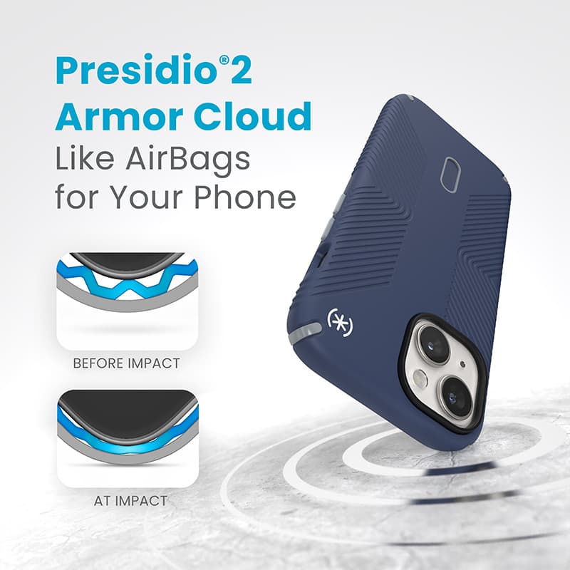 Speck Presidio2 Grip ClickLock & MagSafe - iPhone 17e / 16e / 15 / 14 / 13 Case (Coastal Blue / Dust Gray / White) 3