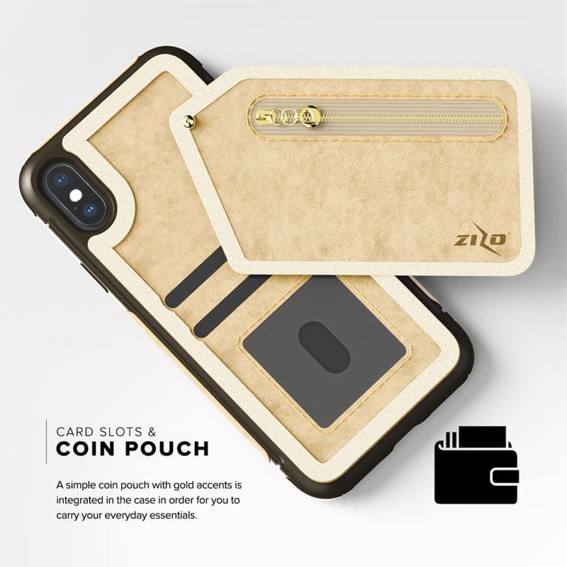Zizo Nebula Wallet Case - Wallet Back and Zipper Pouch with Tempered Glass Screen Protector for iPhone X (Tan/Brown) 7