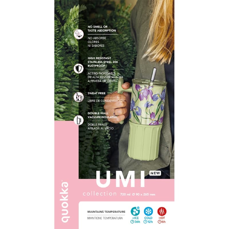 Quokka Umi - 720 ml Stainless Steel Thermal Mug with Straw and Silicone Coaster (Floral Coral) 2
