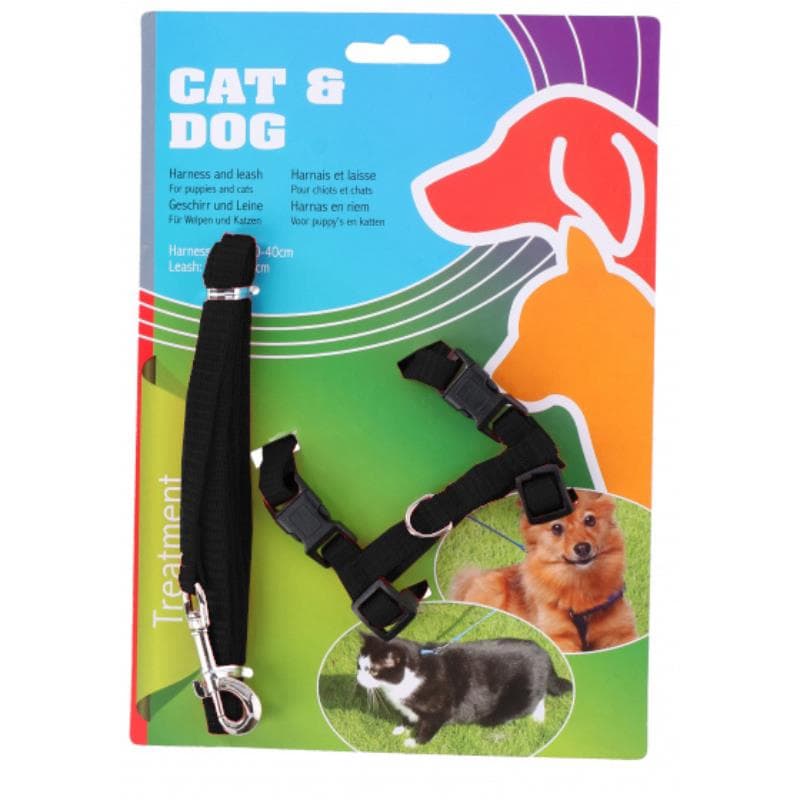 Nylon harness 30-40 cm for dog or cat + leash 120 cm (black) 1