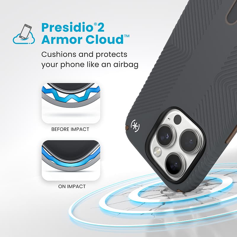 Speck Presidio2 Grip ClickLock & MagSafe - iPhone 16 Pro Case (Charcoal Gray / Cool Bronze / White) 4