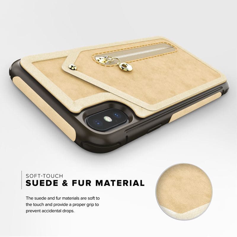 Zizo Nebula Wallet Case - Wallet Back and Zipper Pouch with Tempered Glass Screen Protector for iPhone X (Tan/Brown) 8