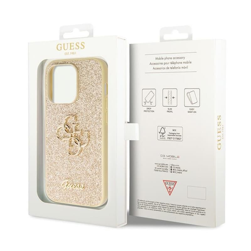 Guess Glitter Script Big 4G - Case for iPhone 14 Pro (Gold) 8