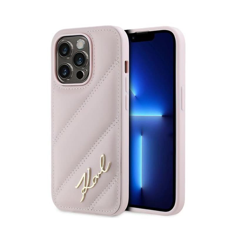 Karl Lagerfeld Diagonal Quilted Script - Case for iPhone 14 Pro (Pink) 1