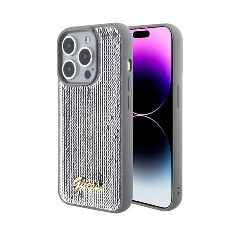 Guess Sequin Script Metal - Case for iPhone 15 Pro (Silver) 1