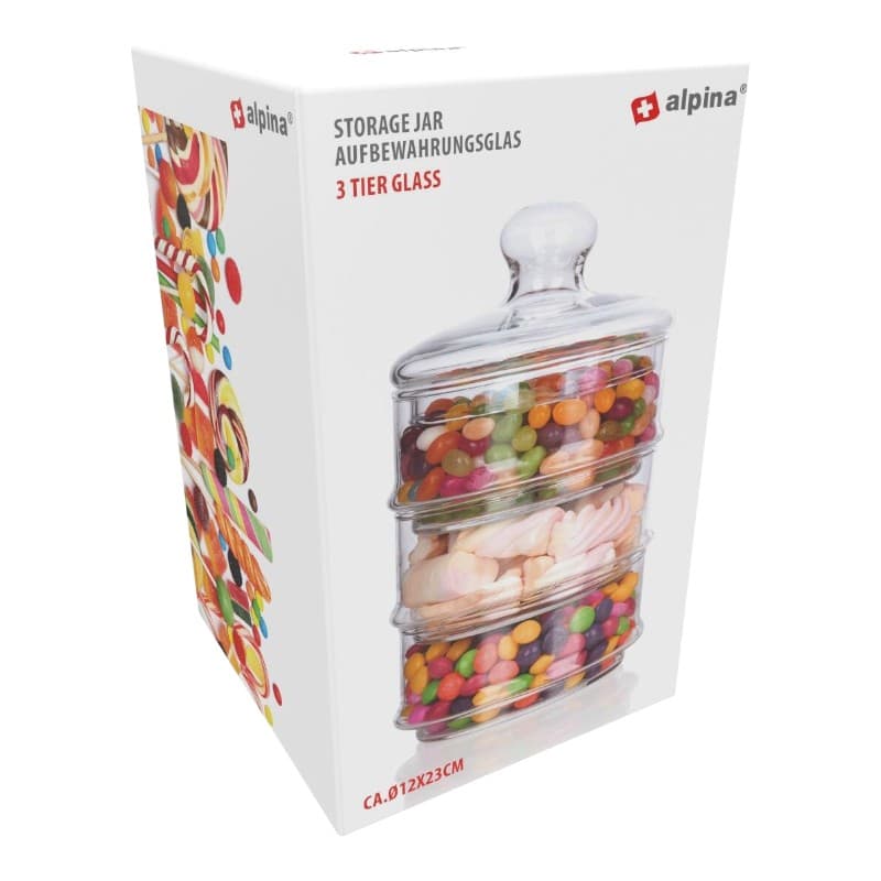 Alpina - Glass container / jar for sweets, 3 levels, 12x23 cm 8