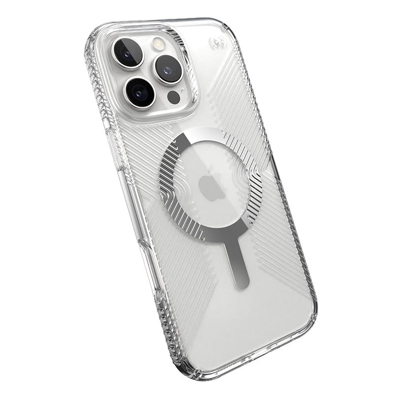 Speck Presidio Perfect-Clear Grip MagSafe - iPhone 16 Pro Max Case (Clear / Chrome Finish / Serene Silver) 8