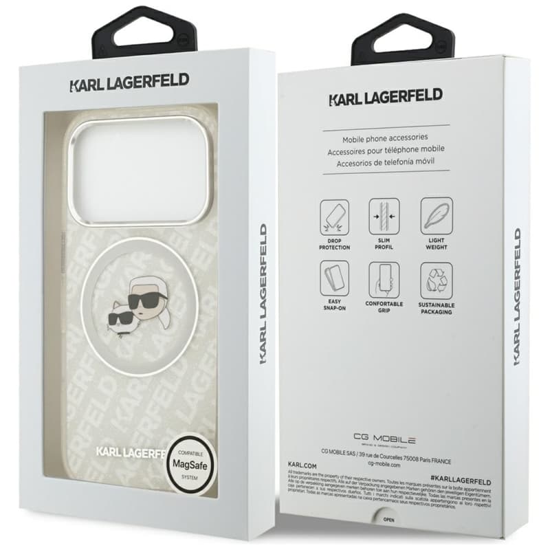 Karl Lagerfeld IML Glitter Karl & Choupette Heads Logo MagSafe - Case for iPhone 17 Pro Max (gray) 8