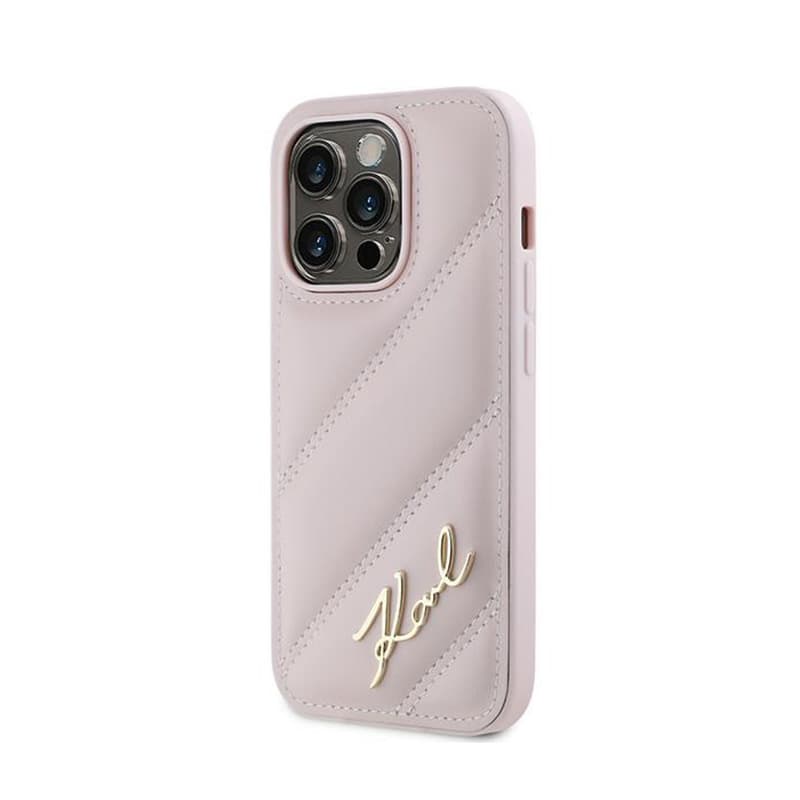 Karl Lagerfeld Diagonal Quilted Script - Case for iPhone 14 Pro (Pink) 2