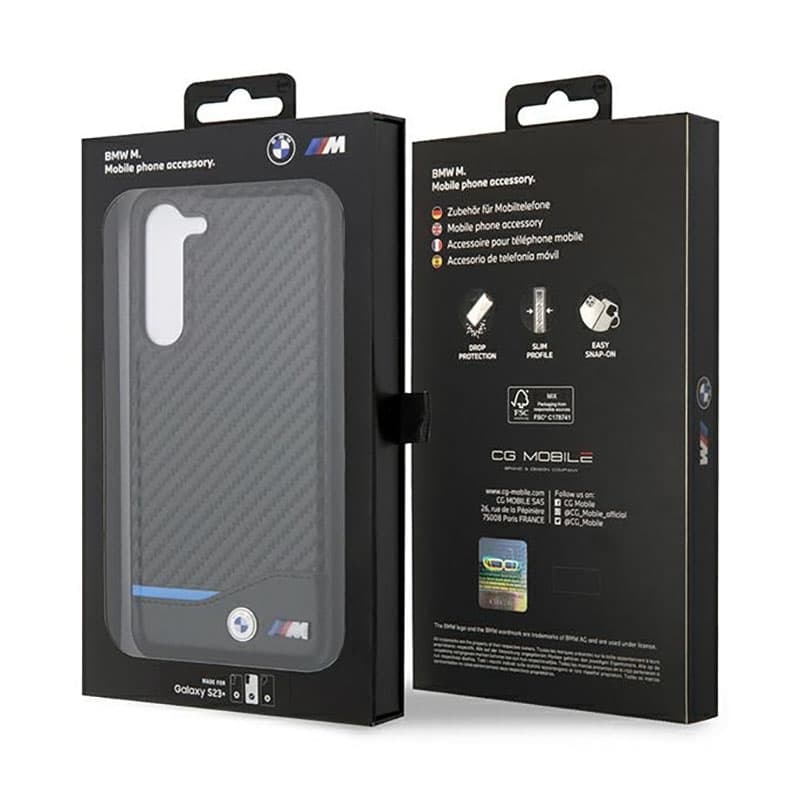 BMW Leather Carbon Blue Line - Case for Samsung Galaxy S23+ (Black) 8