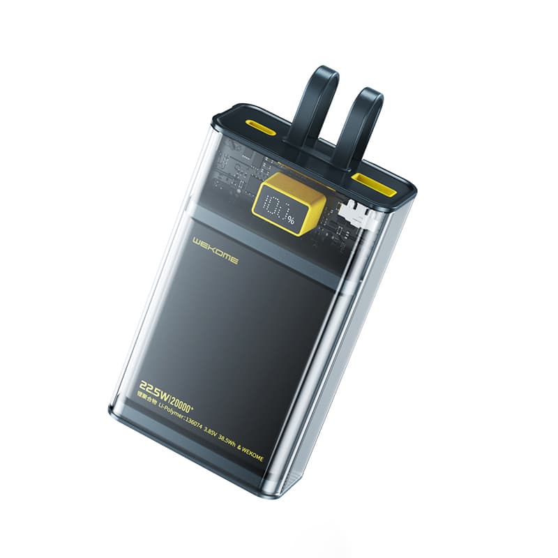 WEKOME WP-325 Vanguard Series - Power bank 20000 mAh Super Charging with built-in USB-C & Lightning PD 20W cable + QC 22.5W (Black / Transparent) 1