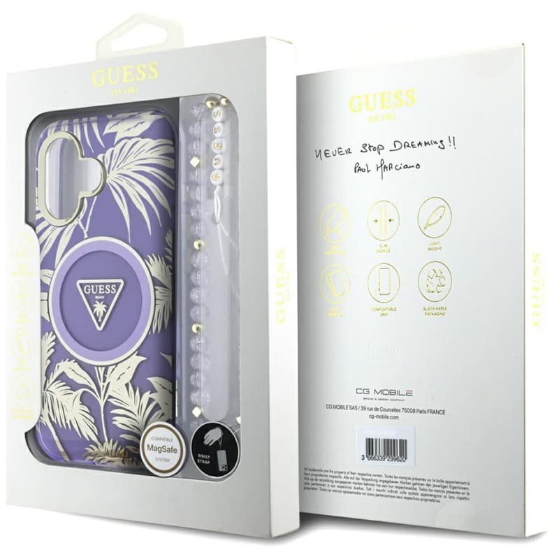 Guess Palm Trees Triangle Pearl Strap MagSafe - Case for iPhone 16 (purple) 7