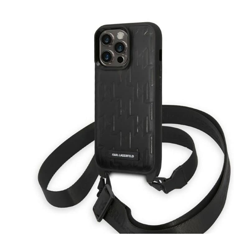 Karl Lagerfeld Monogram Plaque Logo Strap - Case for iPhone 14 Pro (Black) 1