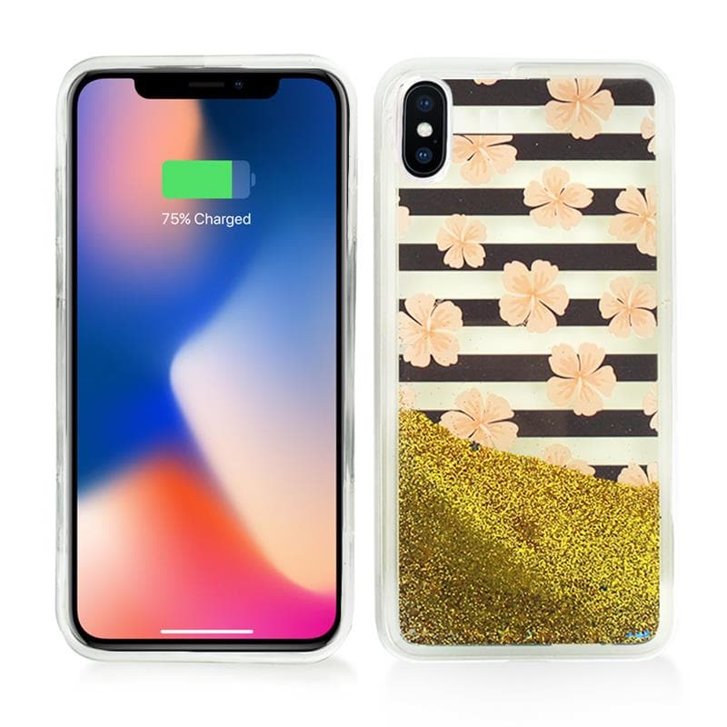 Zizo Liquid Glitter Star Case for iPhone X (Pink Flowers) 2