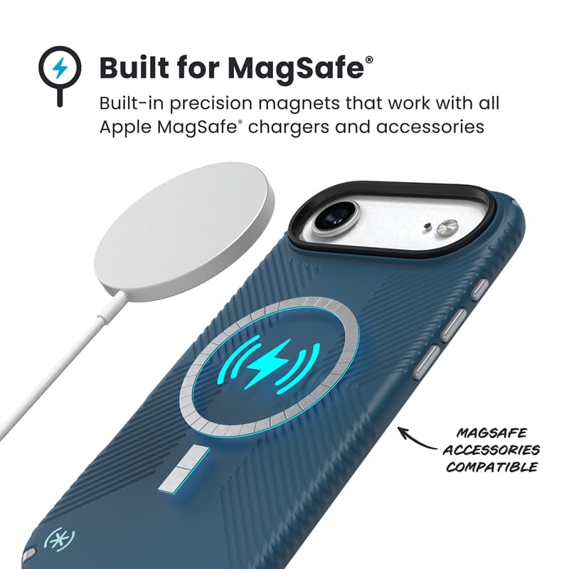Speck Presidio2 Grip MagSafe - iPhone Air Case (Deep Sea / Silver Metallic / Spell Blue) 5