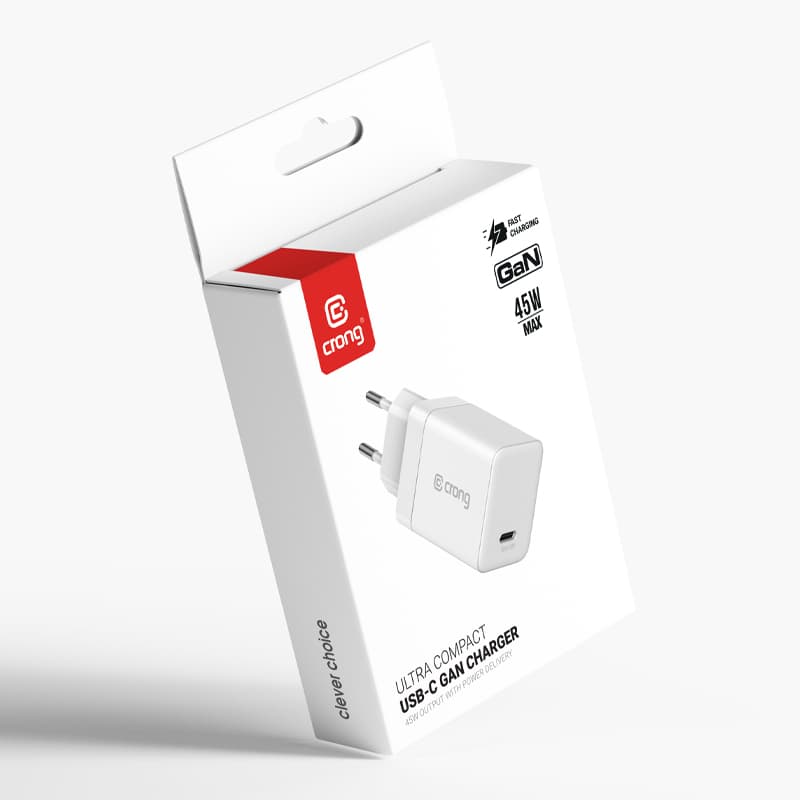 Crong Ultra Compact GaN - USB-C 45W PD 3.0 Wall Charger with PPS (White) 4