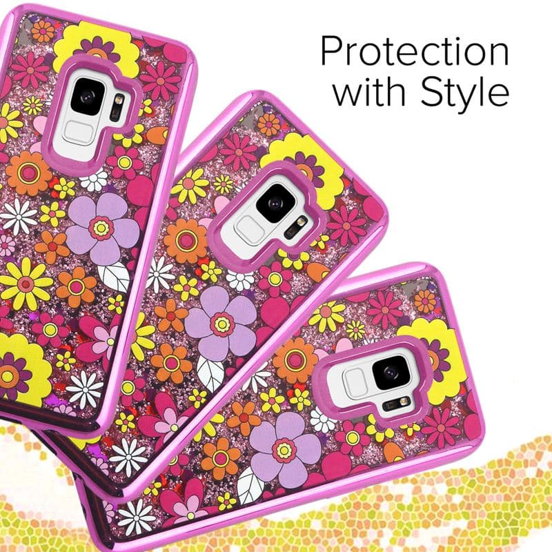 Zizo Liquid Glitter Star Case for Samsung Galaxy S9 (Multiflowers) 3