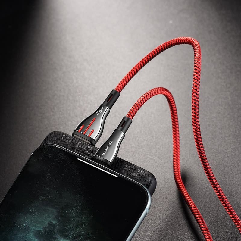 Borofone Highway - 1.2m USB to Lightning Connection Cable (Black / Red) 2